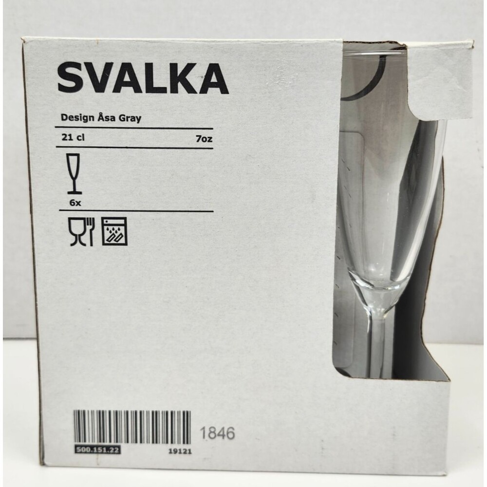 Set of 6 Ikea Champagne Glasses Flute Glasses Svalka 7 oz Design Asa Gray New